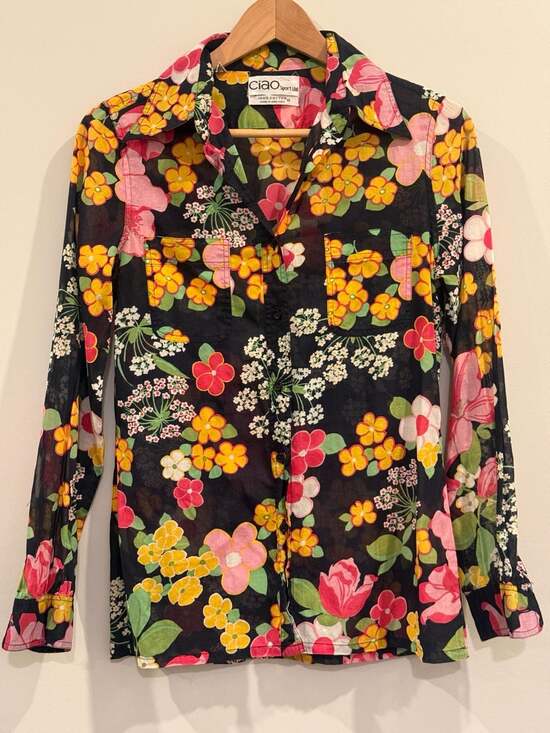 Ciao Sport Ltd Tops - Ciao Sport Vintage 70s Floral Cotton Button-Up Long Sleeve Blouse Sz 10